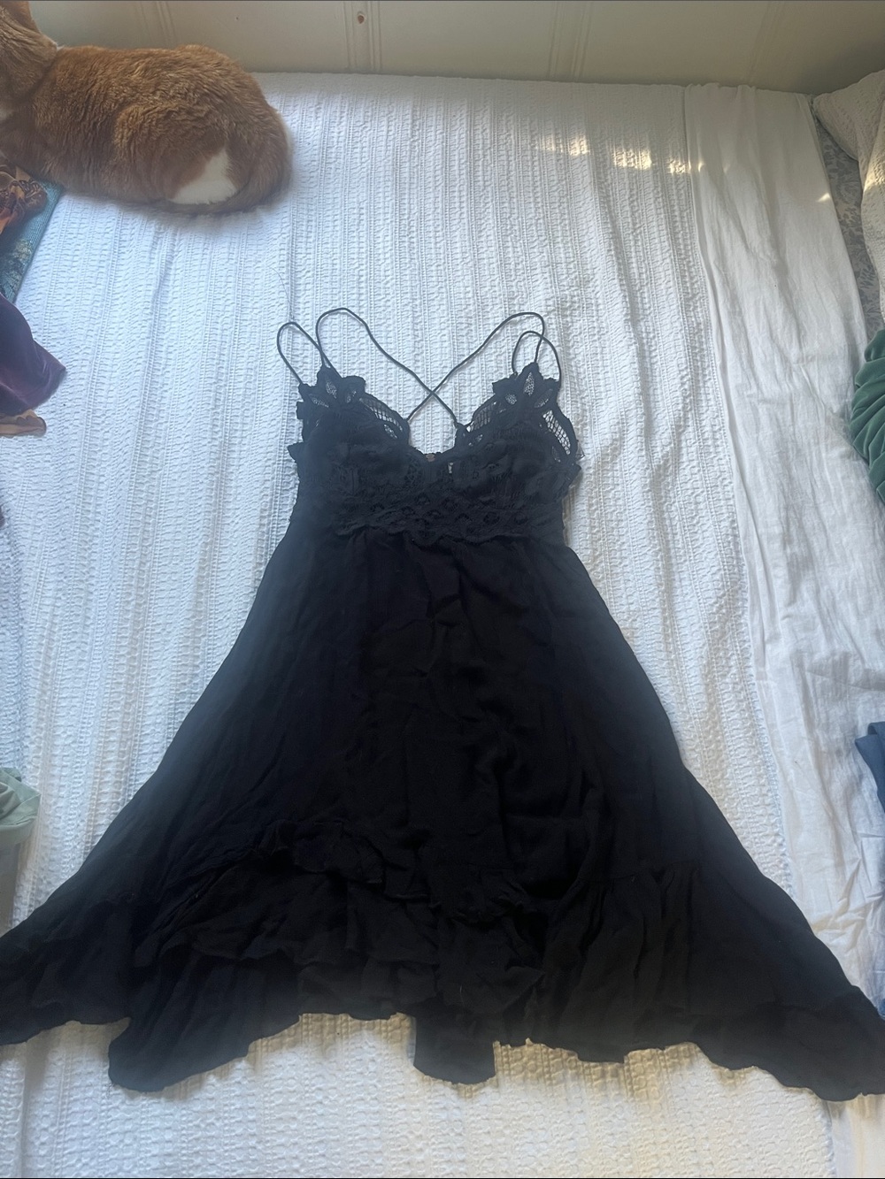 Free People Adella Black Lace-Trim Mini Dress - Picture 2 of 11